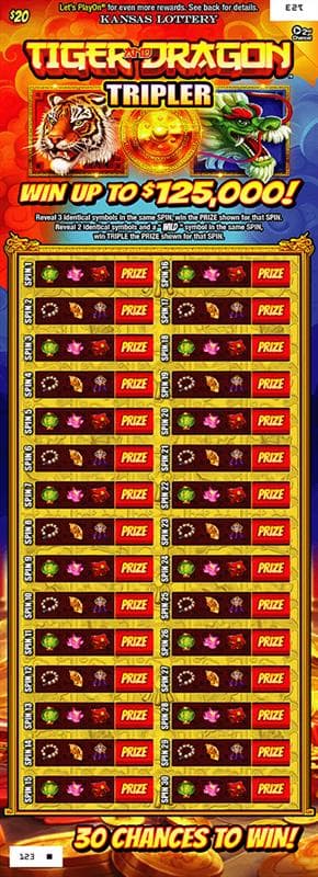 TIGER AND DRAGON TRIPLER scratch-off ticket