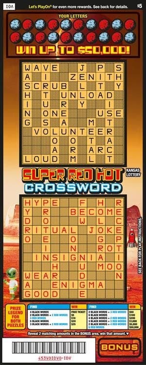 SUPER RED HOT CROSSWORD scratch-off ticket