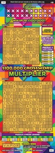 $100,000 Crossword Multiplier scratch-off ticket