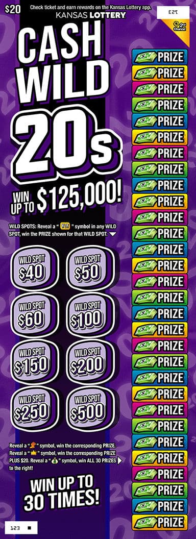 Cash Wild 20s scratch-off ticket