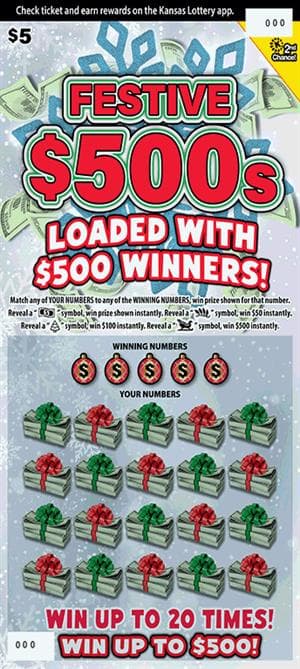 Festive $500s scratch-off ticket