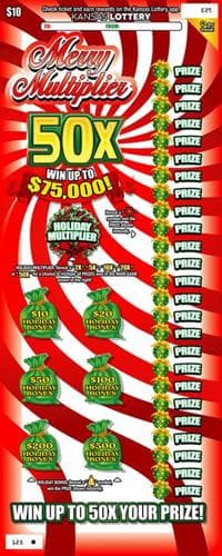 Merry Multiplier 50X scratch-off ticket