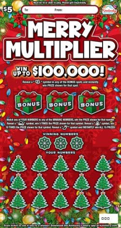 Merry Multiplier scratch-off ticket