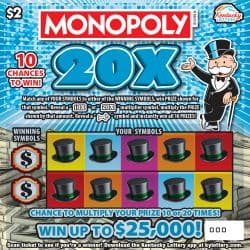 Monopoly® 20X scratch-off ticket