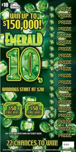 Emerald 10's scratch-off ticket