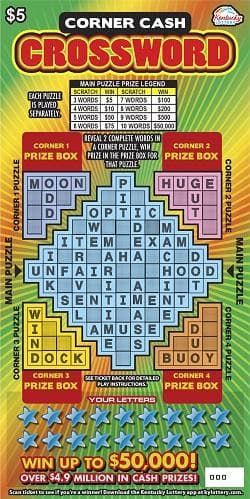 Corner Cash Crossword scratch-off ticket