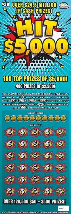 HIT $5,000 scratch-off ticket