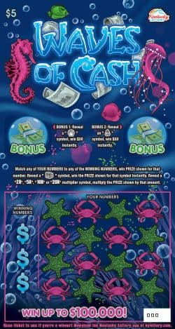 Waves of Cash scratch-off ticket