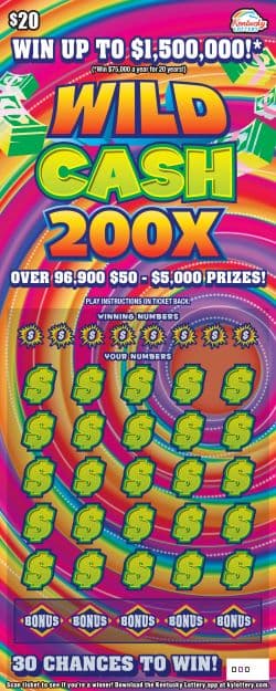 Wild Cash 200X scratch-off ticket