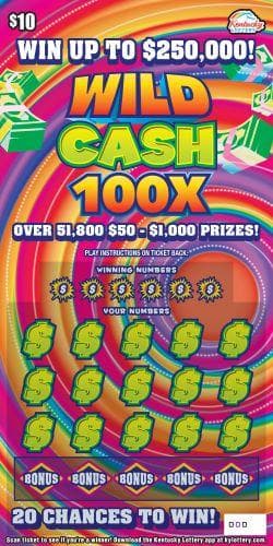 Wild Cash 100X scratch-off ticket