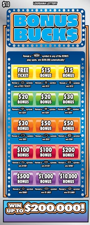 Bonus Buck$ scratch-off ticket