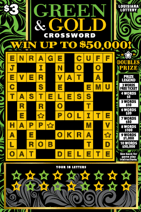 Green And Gold Crossword scratch-off ticket