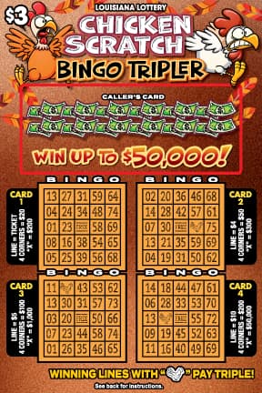 Chicken Scratch Bingo Tripler scratch-off ticket
