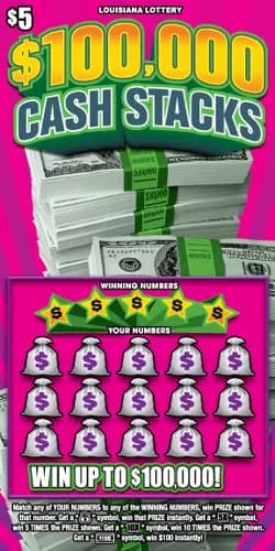 $100,000 Cash Stacks scratch-off ticket