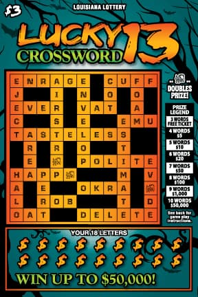 Lucky 13 Crossword scratch-off ticket