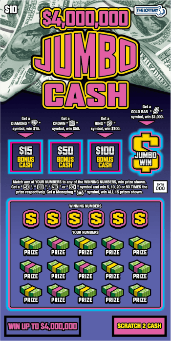 $4,000,000 JUMBO CASH scratch-off ticket