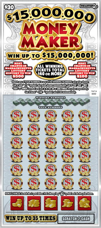 $15,000,000 MONEY MAKER scratch-off ticket