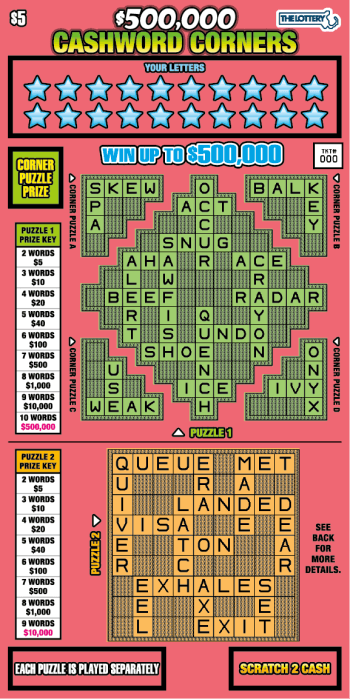 $500,000 CASHWORD CORNERS 2023 scratch-off ticket
