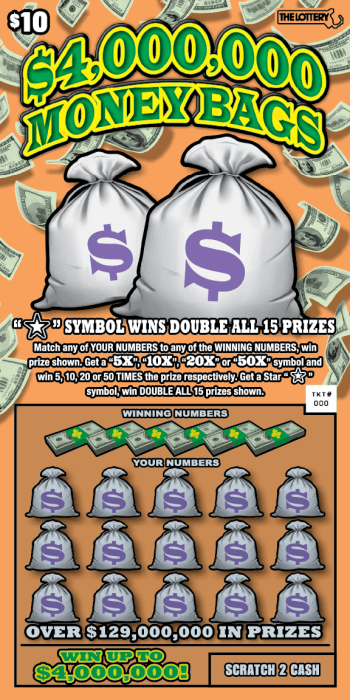 $4,000,000 MONEY BAGS scratch-off ticket
