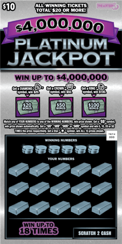 $4,000,000 PLATINUM JACKPOT scratch-off ticket