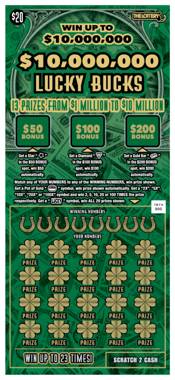 $10,000,000 LUCKY BUCKS scratch-off ticket