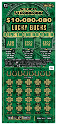 $10,000,000 LUCKY BUCKS scratch-off ticket