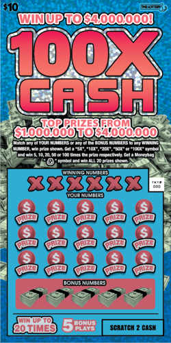 100X CASH scratch-off ticket