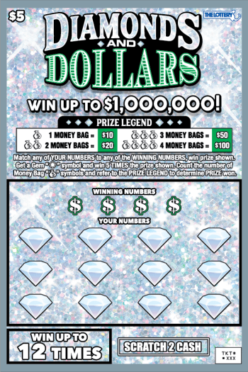 Diamonds and Dollars scratch-off ticket