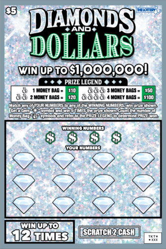 Diamonds and Dollars scratch-off ticket