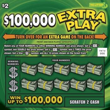 $100,000 Extra Play scratch-off ticket