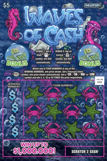 Waves of Cash scratch-off ticket