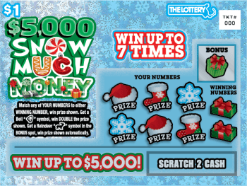 $5,000 Snow Much Money scratch-off ticket