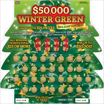 $50,000 Winter Green scratch-off ticket