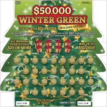 $50,000 Winter Green scratch-off ticket