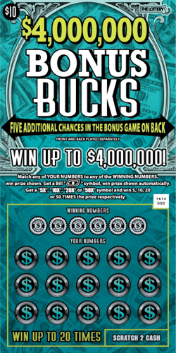 $4,000,000 BONUS BUCKS scratch-off ticket