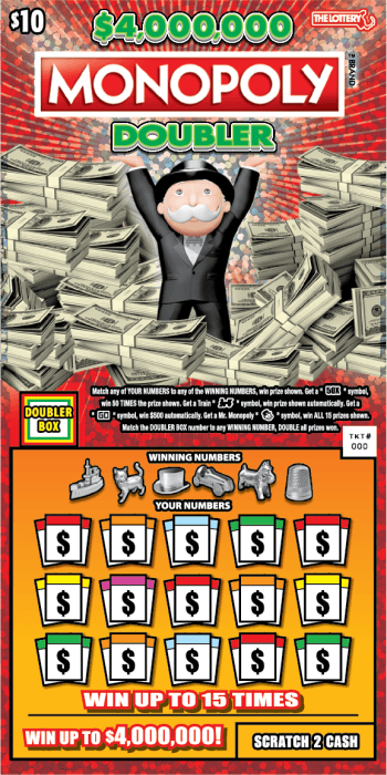$4,000,000 Monopoly Doubler scratch-off ticket