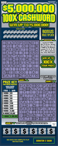$5,000,000 100X CASHWORD 2024 scratch-off ticket