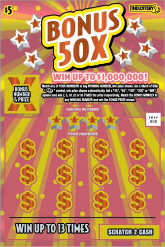 BONUS 50X scratch-off ticket