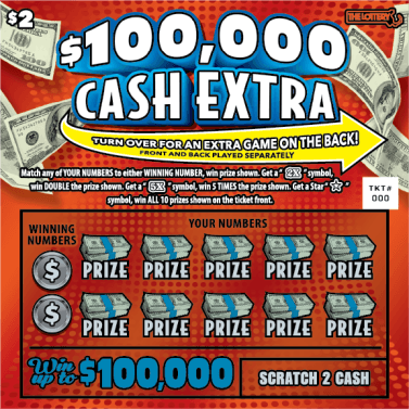 $100,000 CASH EXTRA scratch-off ticket