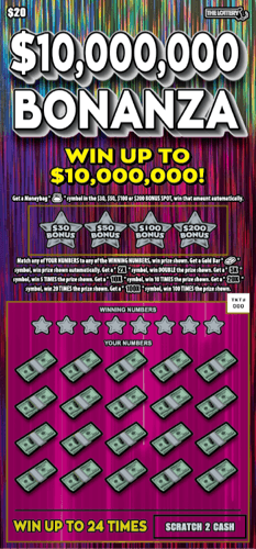 $10,000,000 BONANZA scratch-off ticket