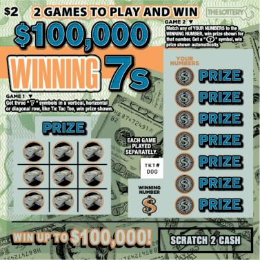 $100,000 WINNING 7s scratch-off ticket