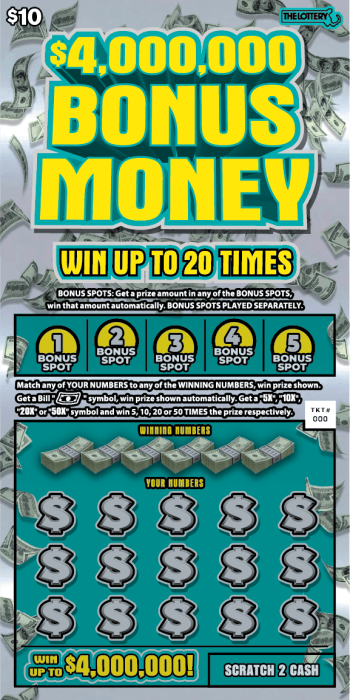 $4,000,000 BONUS MONEY scratch-off ticket