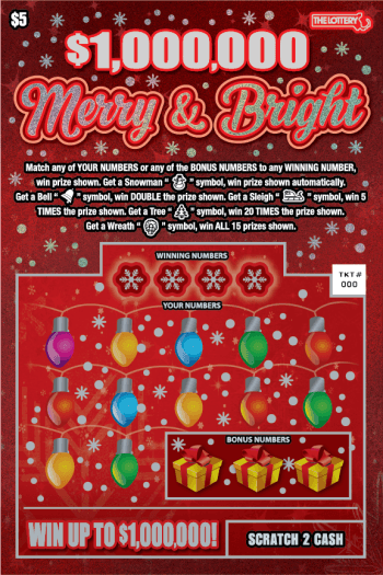 $1,000,000 MERRY & BRIGHT scratch-off ticket