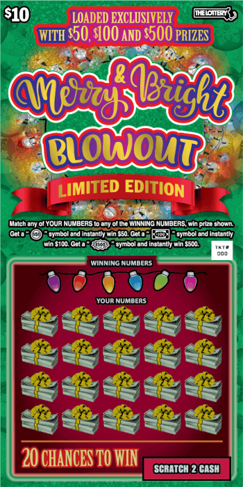 MERRY & BRIGHT BLOWOUT scratch-off ticket