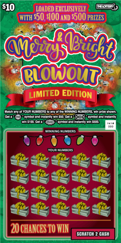 MERRY & BRIGHT BLOWOUT scratch-off ticket