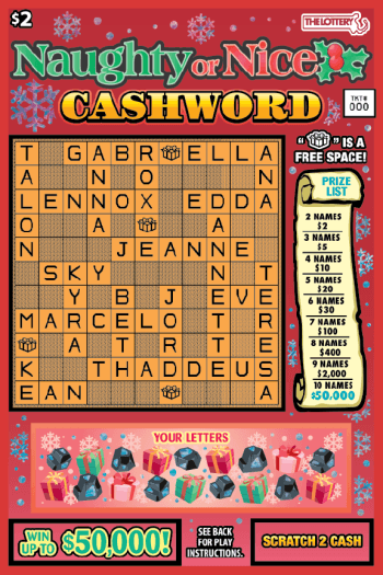 NAUGHTY OR NICE CASHWORD scratch-off ticket