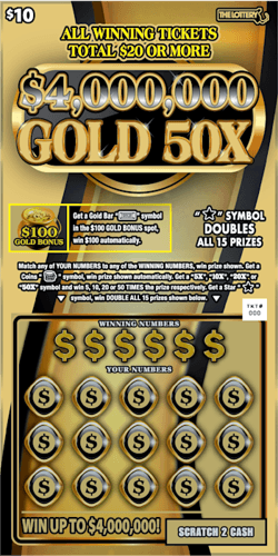 $4,000,000 GOLD 50X scratch-off ticket