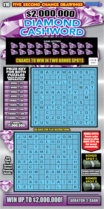 $2,000,000 DIAMOND CASHWORD scratch-off ticket