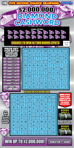 $2,000,000 DIAMOND CASHWORD scratch-off ticket