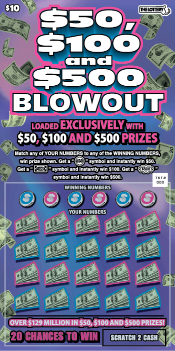 $10 – $50, $100 and $500 BLOWOUT scratch-off ticket